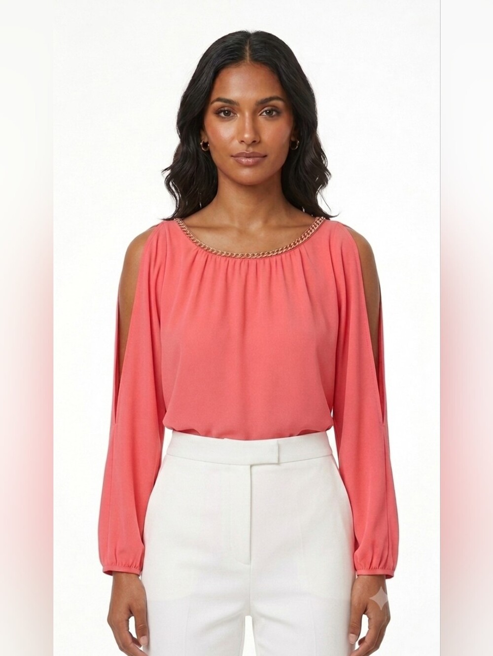 MICHAEL Michael Kors Cold-Shoulder Blouse with Chain Trim Size S